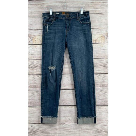 Kut from the Kloth Distressed Asher Ankle Straight Leg Jeans Women's Size 8 Blue - Picture 1 of 14